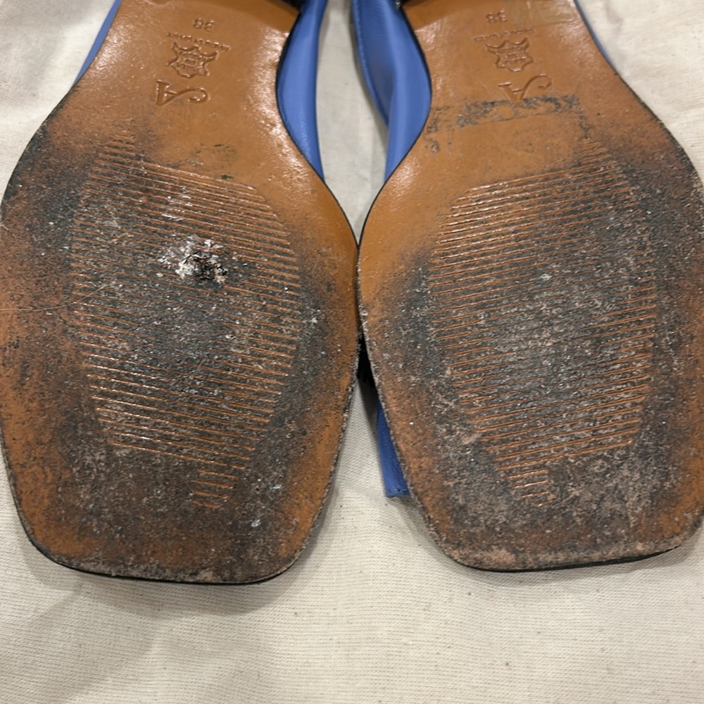 About Arianne Ojih Cel Soft Leather Flat Mules Slides Sandals Blue - Picture 9 of 9